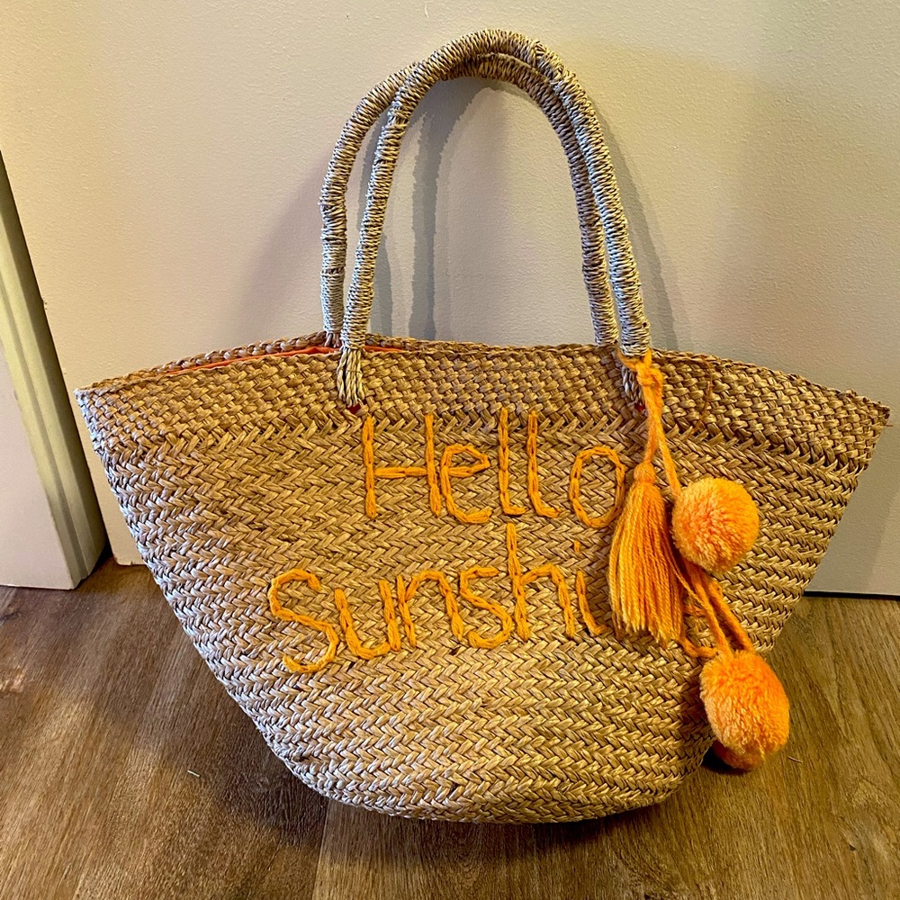 Orange Straw Woven Beach Bag
